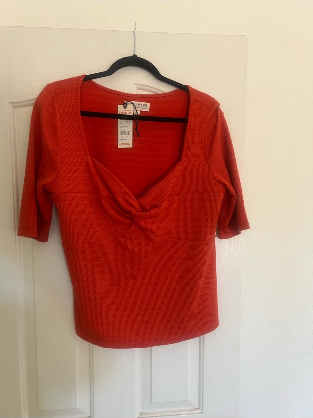 Red Twist-Front Knit Top